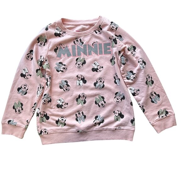 Disney Minnie Mouse Kids Sweatshirt Size 7 Pink & Gray Cotton Blend - Picture 1 of 7